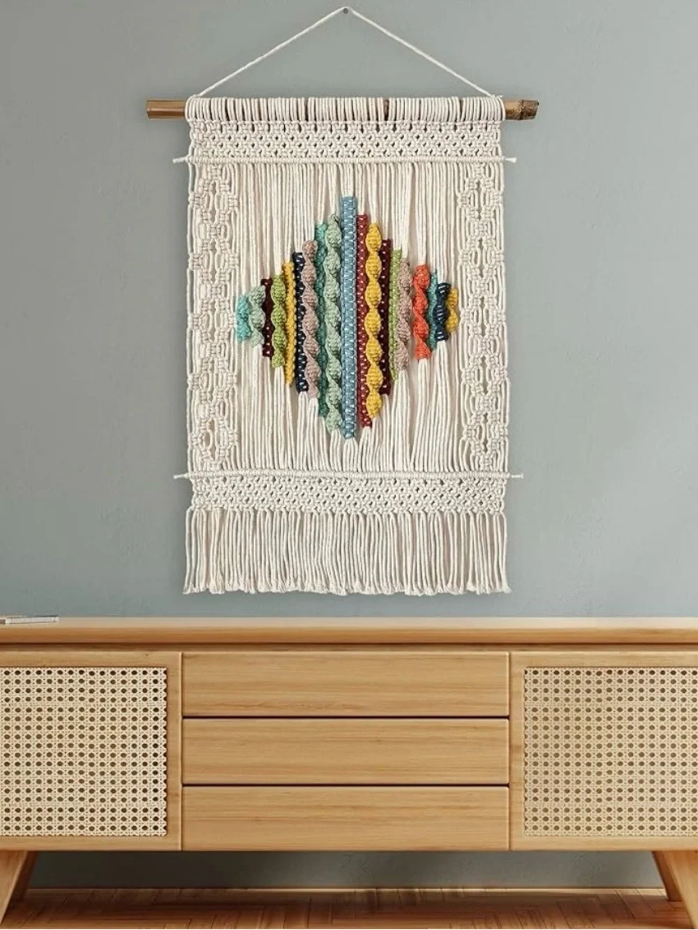 Handmade Macrame Wall Hanging with Multicolor Center